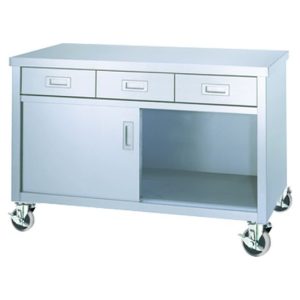 ED-15090-PU100 シンコー 調理台 キャスター付（片面引出/片面ステンレス戸）